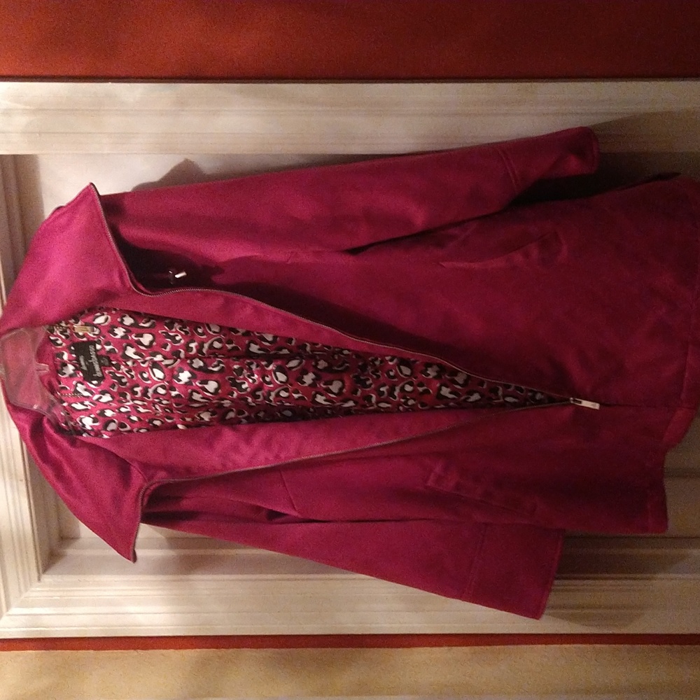 Dennis Basso XL Barbiecore Pink Fuschia Waterproof Hooded Trench Satin Coat